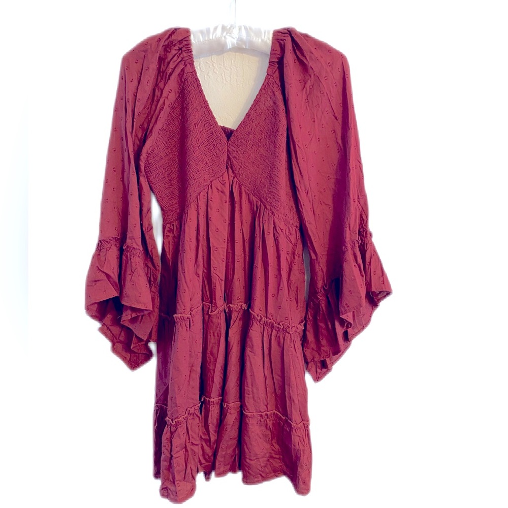 Angie Flutter Sleeve Tiered Babydoll Swing Dress Size L NWT